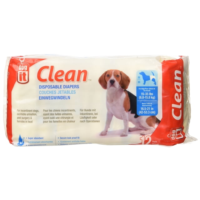 Dogit Diapers-Medium-15-35-Pound and Waist 16.5-21-Inch-12 Pack