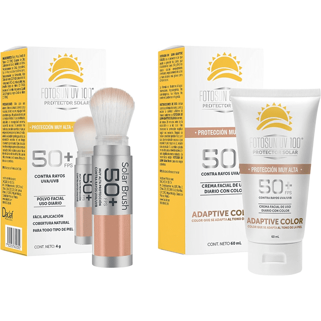 Protector Solar Fotosun UV 100 Duo Pack Solar Brush Polvo Facial 4g + Adaptive Color FPS 50