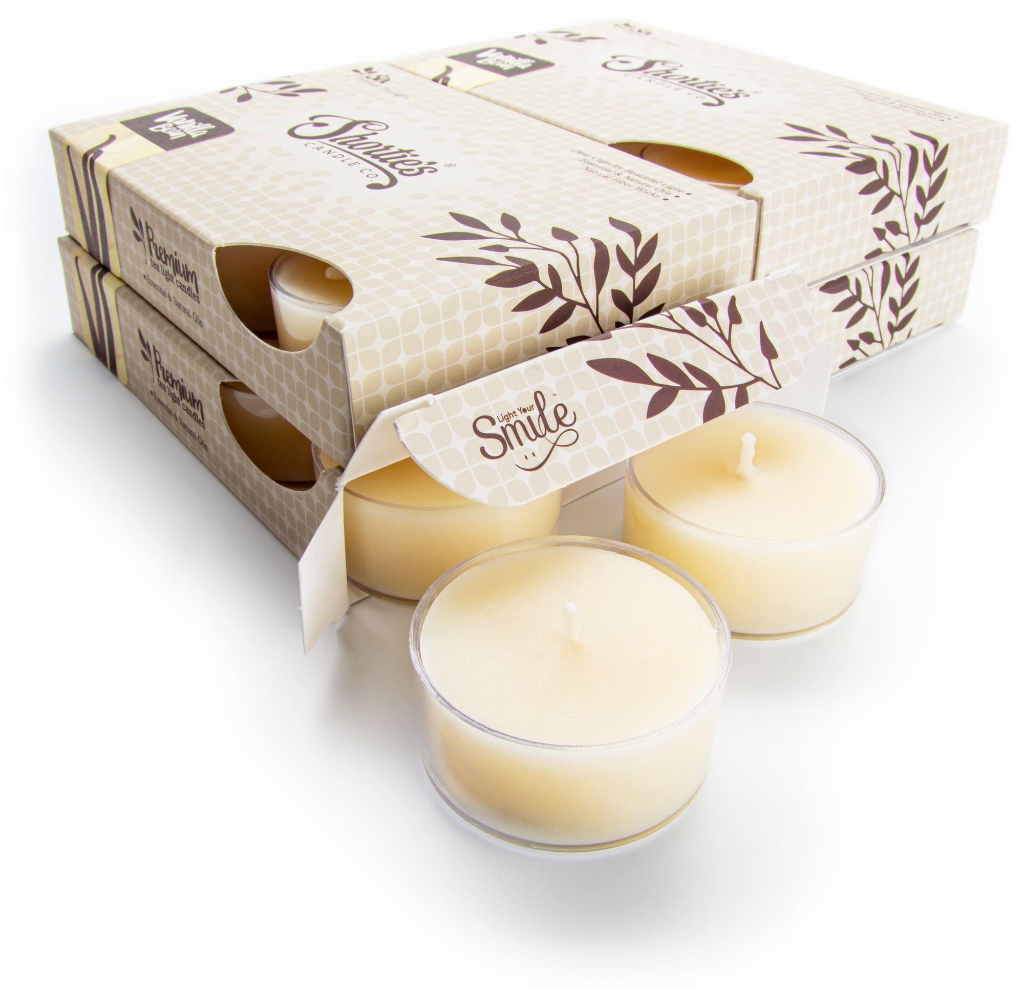 Vanilla Bean Tealight Candles Bulk Pack (24 Beige Highly Scented Tea