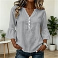 thumbnail image 5 of thefmos Women's Fall Winter V Neck 3/4 Sleeve Blouses Ruffle Button Down Casual Solid Tops Loose Pullover Sweater Shirts for Work Travel, Gray L, 5 of 8