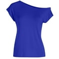 thumbnail image 3 of Blue Young Adult Tops Women's Casual Off Shoulder Tops Short Sleeve T Shirts Loose Summer Blouse Shirt Plus Size Tops for Women, 3 of 6