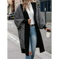 thumbnail image 5 of Women's Trendy Argyle Striped Knit Cardigan Open Front Long Sleeves Mid Long Sweater Coat Black XL, 5 of 10