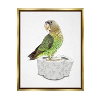 Stupell Industries Parrot Perched Toilet Paper Rolls Animals & Insects Painting Gold Floater Framed Art Print Wall Art