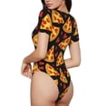 thumbnail image 2 of Saiise Motif Pizza Dessin Animé Combinaison à Manches Courtes pour Femmes Col Rond Pyjama Justaucorps Extensible avec Fermeture à Pression-TTTG, 2 of 7