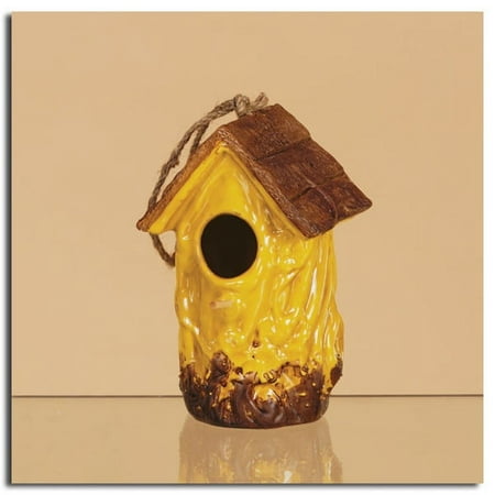 2 Bright Yellow Outdoor Garden Distressed Rustic Ceramic Birdhouses 7.75"