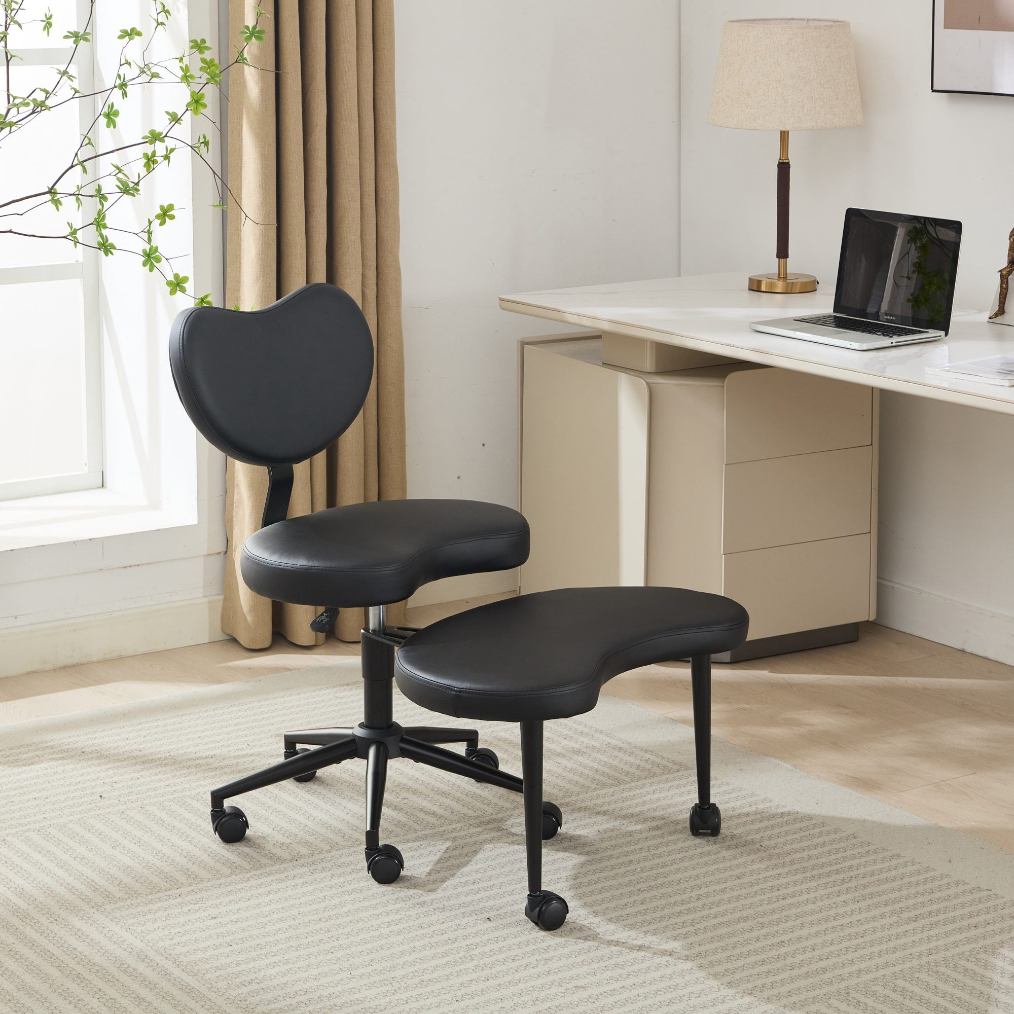 Leumius Ergonomic Cross Legged Swivel Chair, Meditation& ADHD Chair with Back Support, Adjustable Height, Black PU
