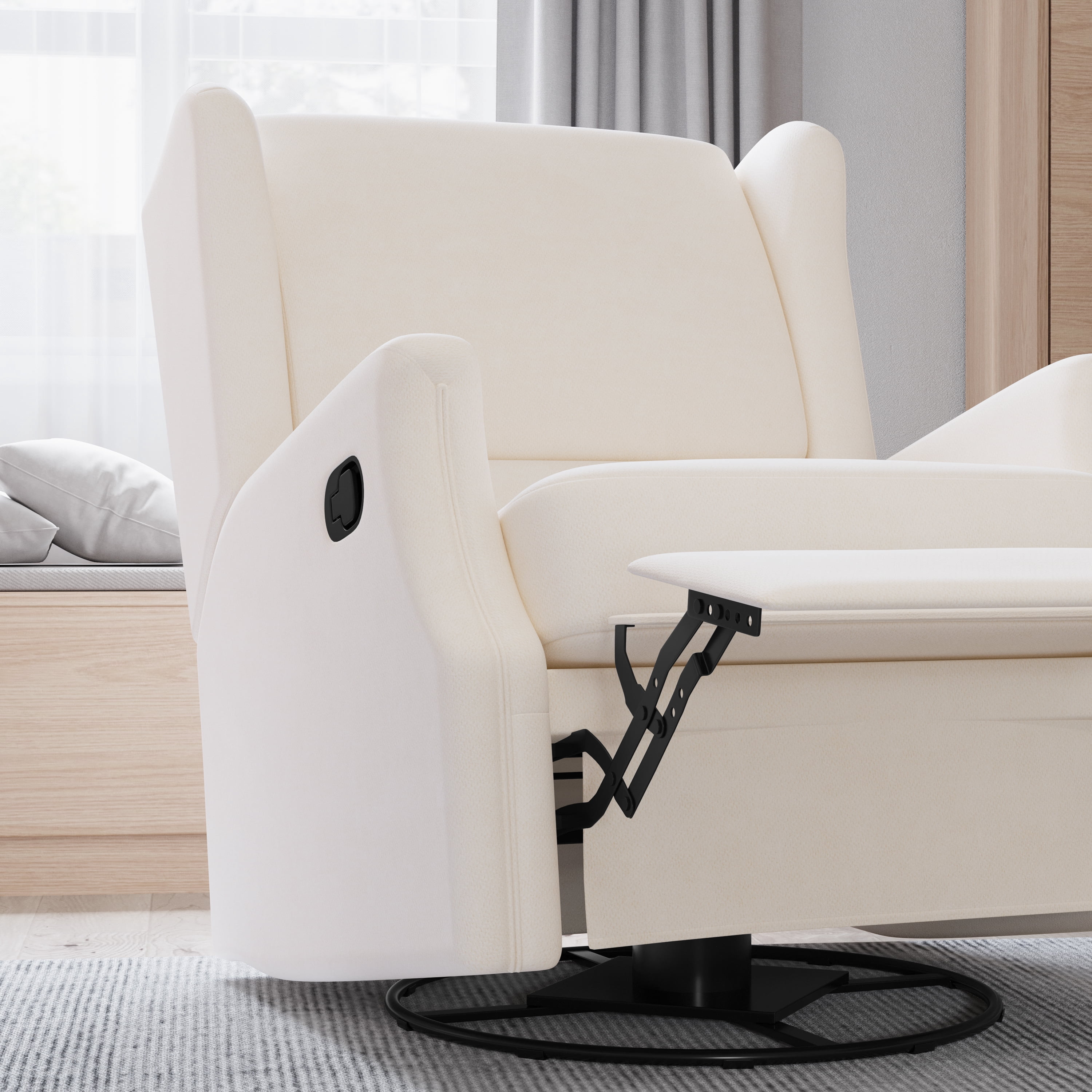 Merrick Lane 3-in-1 Wingback Manual Recliner Rocker Swivel Glider Chair in Cream