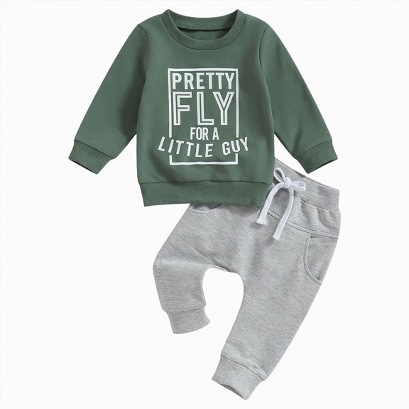 Linfrsh Toddler Baby Boy Fall Clothes Letter Print Long Sleeve Sweatshirt Elastic Pants Cute Kids Winter Outfits (Green,12-18 Months)