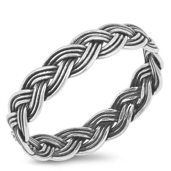 Oxidized Braided Rope Weave Eternity Wedding 925 Sterling Silver Band Jewelry Female Male Size 6