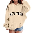 thumbnail image 5 of Amidoa Girls Graphic Hoodie Pullover Hooded Sweatshirt Fleece Oversized Kids Cute Hoodies With Pocket Beige Size 7-8Years, 5 of 6