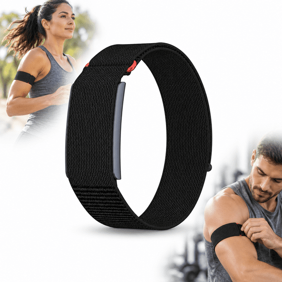 Bicep Band Compatible with Amazfit Helio Strap, Adjustable Nylon, 11–16.5 in Fit, Black, Strap Only