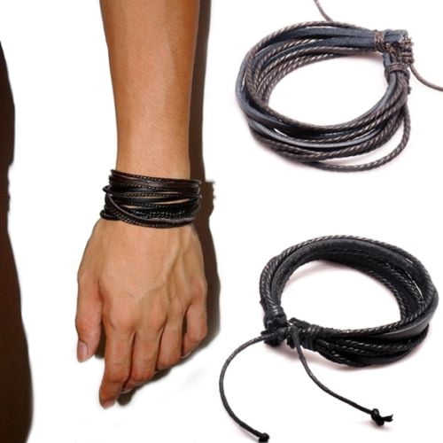 Koszal Hommes Multi-Couche en Simili Cuir Corde Réglable Bracelet Bracelet Bracelet