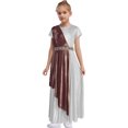 thumbnail image 6 of iiniim Kids Girls Greek Toga Robe Short Sleeve Metallic Ancient Greece Gown Princess Dress Halloween Cosplay Silver 8, 6 of 7