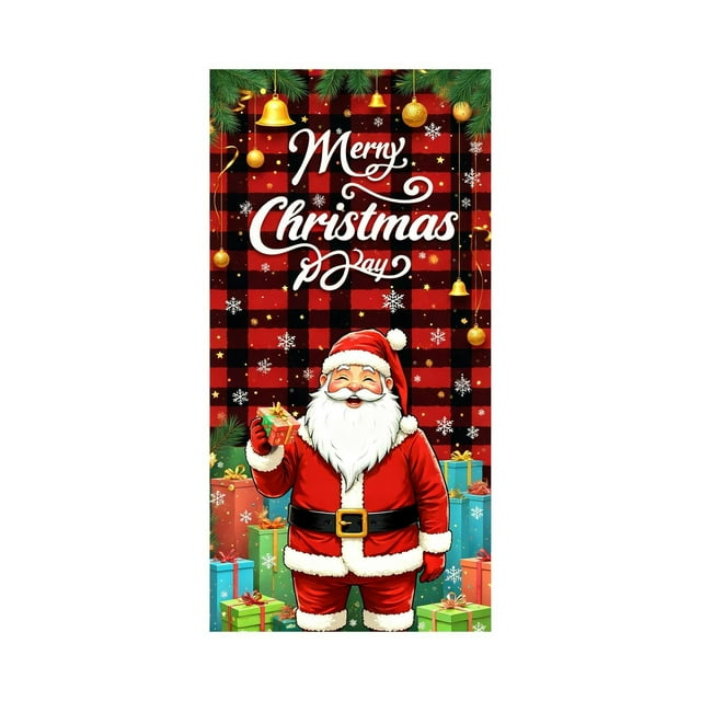 Decoraciones de Navidad Cubierta de Puerta de Navidad de 35 X 72 Pulgadas Cortina de Puerta de Navidad Decoración de Puerta Y Pared Del Día de Navidad Decoración de Fiesta de Vacaciones Decoraciones D