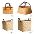 thumbnail image 5 of Picnic Basket Natural Woven Woodchip with Folding Handles Easter Basket Closet Storage Organizer Basket Bath Toy and Kids Toy Storage, 5 of 11