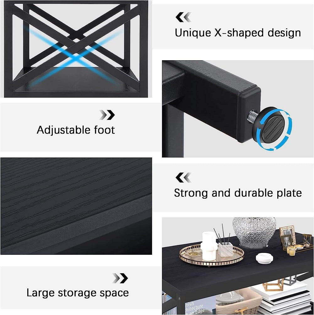 Winkalon Sturdy X-Shaped Wooden Coffee Table, Black