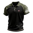 thumbnail image 2 of Men's Patriotic Tactical Polo Shirt with American Flag Sleeve Patch and Color Block Design Featuring Short Sleeve Turn-Down Collar Army Green L, 2 of 4