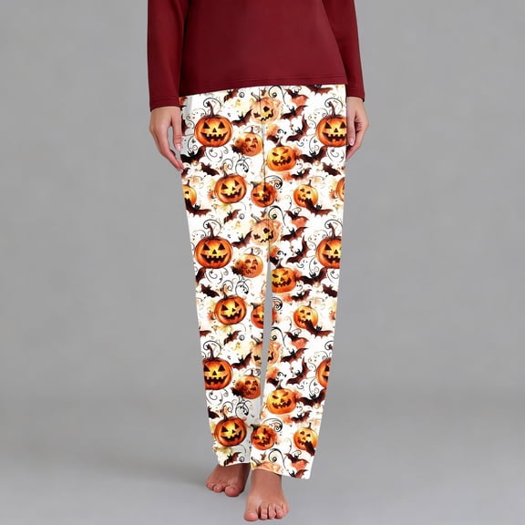 Wiyuqeen Pajama Pants Women Plus Size Halloween Pjs Bottoms Soft Comfy Home Holiday Party Sleepwear Pumpkin Ghosts Print Loungewear S-5XL