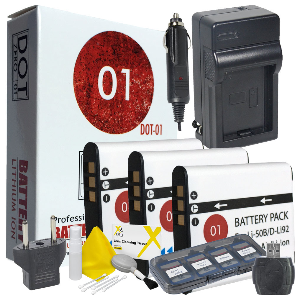 3x DOT01 Brand 1500 mAh Replacement Olympus LI50B Batteries and Charger for Olympus Tough 8010