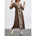 thumbnail image 6 of Caoirhny Women's Summer Embroidered Dress 3/4 Sleeve V-Neck Tie Tunic Waist Long Dress for Beach, Party, 6 of 9