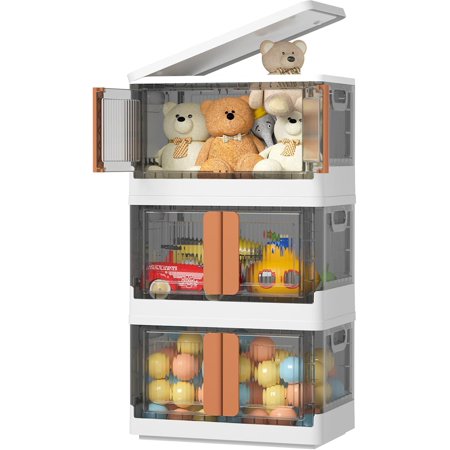 Plastic Storage Bins with Lids 3-Tier Collapsible Clear Storage Bins with Wheels Stackable Closet Organizers Foldable Box Storage Containers for Home Office Trunk Outdoor (41QT 3 Packs)