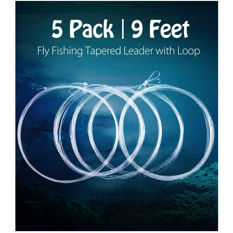LotFancy Fly Fishing Tapered Leader with Loop, 5 Fly Line Leaders 9ft 2x  for Bass Trout Salmon