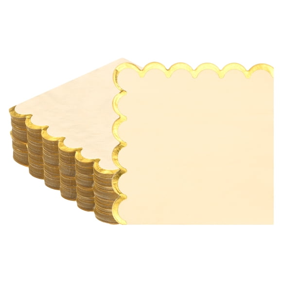 Uxcell 100Pack Gold Foil Scalloped Cocktail Paper Napkins for Parties and Events[Dark Beige]