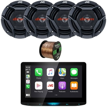 JVC KW-Z1000W HD Radio AM/FM Stereo USB Bluetooth Digital Media Hi-Def Monitor Receiver Bundle Combo with 4x 6.75" 300 Watts Max Power Shallow-Mount Coaxial Car Audio Speakers and 16G Speaker Wire