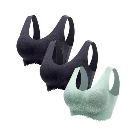 

Sunvit Love & Sports Activewear Sports Bras- Sexy Comfortable Breathable No rims 3-Pack Lace Vest Style Wirefree Base Tops Underwear #129 Multicolor