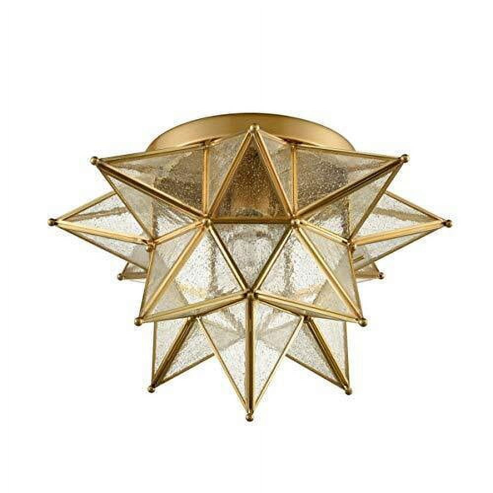 Modern Moroccan Seeded Glass Brass Moravian Star Flush Mount Ceiling Light