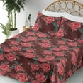 thumbnail image 3 of Ambesonne Romantic Roses Fitted & Flat Sheet with Shams 4 Pcs Set, Flower Winery Colors, Calking, Burgundy Coral Green, 3 of 5