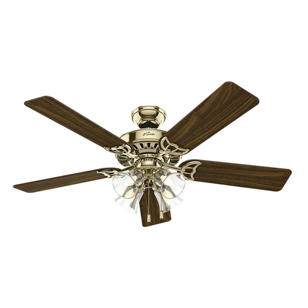 Hunter 52 Studio Series Bright Brass Ceiling Fan With Light Kit And Pull Chain Com - Bright Ceiling Fan Light Kits