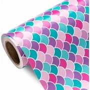 Mermaid Wrapping Paper Roll - Mini Roll - 17 Inch x 33 Feet - Colorful Mermaid Scale Wrapping Paper Design for Birthday Girls, Baby Shower, Kids Birthday