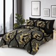 thumbnail image 2 of Juego de edredón para cama de damasco bohemio, dorado, negro, dorado, tamaño king, 2 of 7