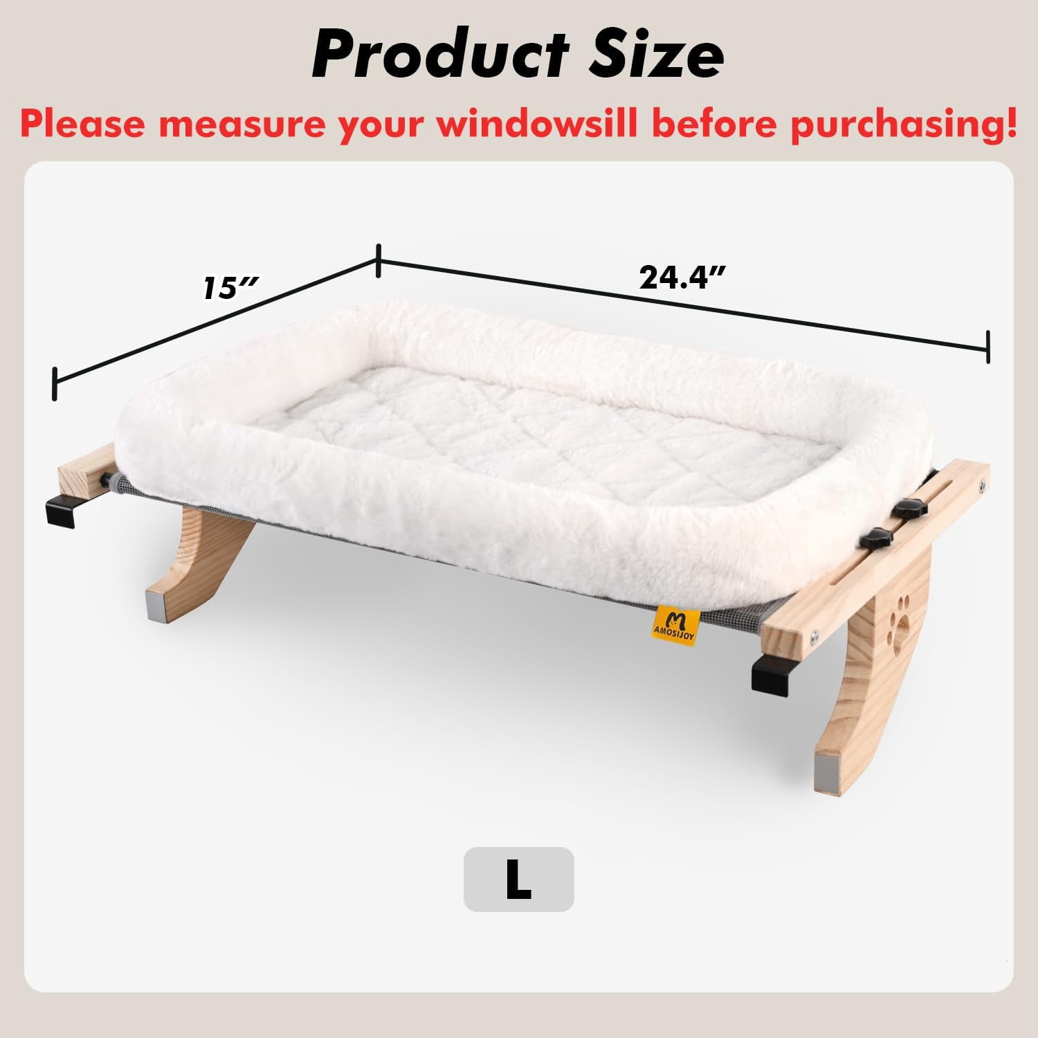 Cat Sill Window Perch Sturdy Hammock Seat with Cushion Bed Cover, Wood & Metal Frame for Large Cats, Easy to Adjust Windowsill, Bedside, Drawer and Cabinet(Cushion Bed)