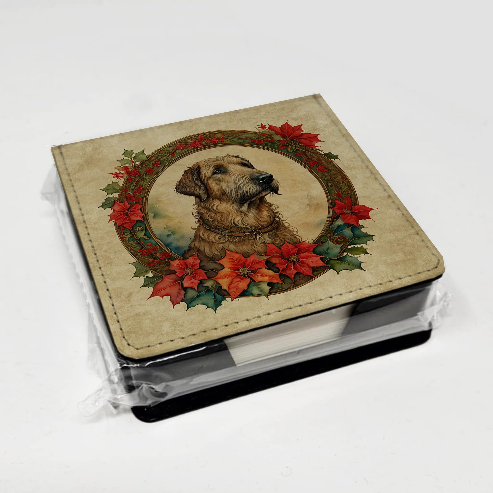 Caroline's Treasures Irish Wolfhound Christmas Flowers PU Leather Note Paper Holder with Artist-Designed Cover, Desk Accessory, Office Gift