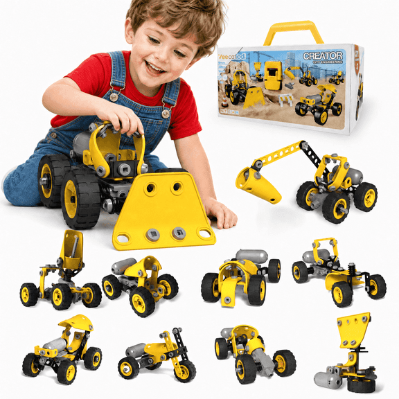 10-in-1 STEM Building Toys for Kids Ages 4-8, Electric Motorized Erector Set, 112 Pieces Educational Engineering Building Blocks Kit, Gift for 5 6 7 8 Year Old Boys Girls