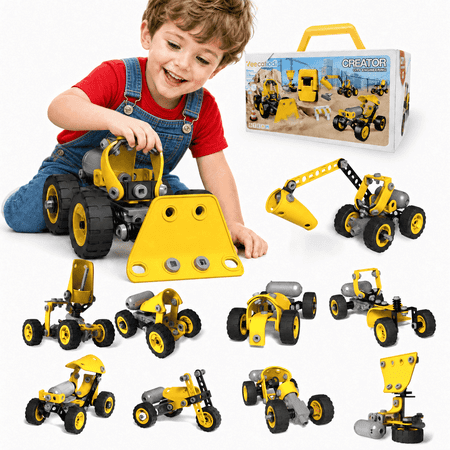 10-in-1 STEM Building Toys for Kids Ages 4-8 Electric Motorized Erector Set 112 Pieces Educational Engineering Building Blocks Kit Gift for 5 6 7 8 Year Old Boys Girls
