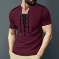 thumbnail image 2 of JUUYY Men's Lace Up Waffle T-Shirt Color Blocked with Drawstring Round Neck Short Sleeve Shirts Pullover Top Wine XXL, 2 of 9