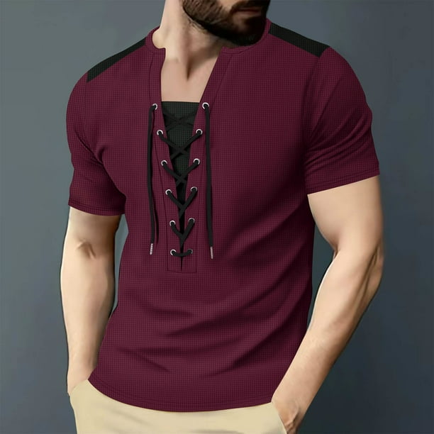 pstuiky camiseta de hombre, Blusa informal de manga corta con botones y cuello vuelto para hombre camisas casuales para hombre s