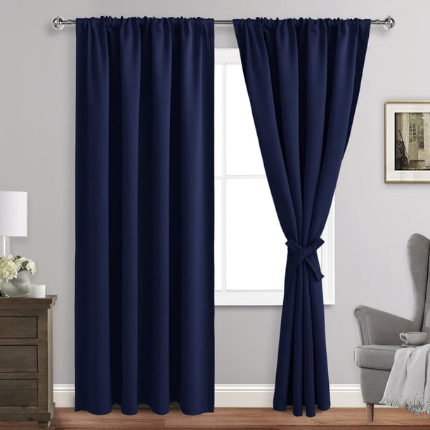 Cortinas opacas JIUZHEN con aislamiento térmico, color azul marino, 107 x 213 cm