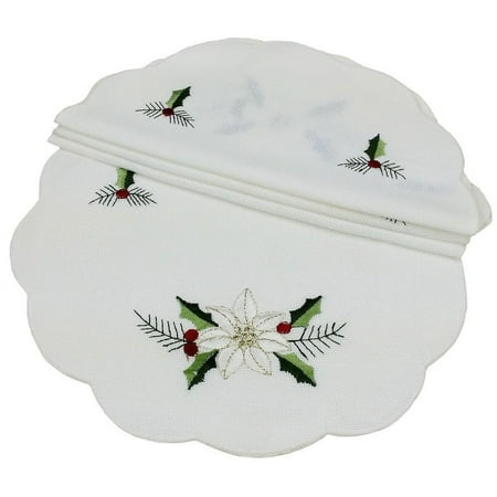 UPC: 0814186017208 | Country Poinsettia Embroidered Hemstitch Doily  8-Inch Round White  Set of 4 8  round Doilies