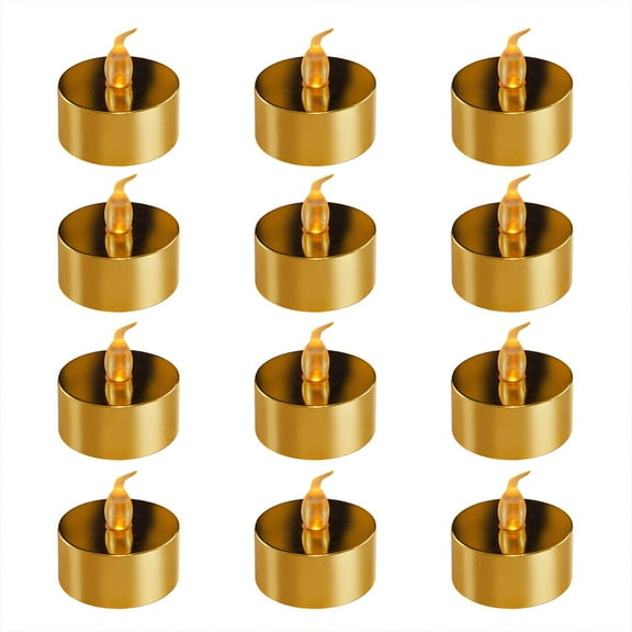 LumaBase Battery Operated LED Tea Lights - Set of 12 (Gold)
