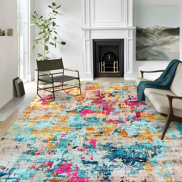 6x9Ft Modern Abstract Area Rug, Washable Non-Slip Soft Faux Wool Carpet for Living Room, Bedroom, Dining Room,Playroom, Office,Multicolor