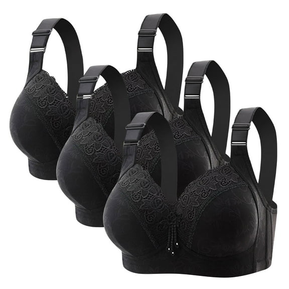 jobturf 3 Pack Lace Bralettes for Women Push Up No Underwire Seamless Balconette Full Coverage Adjustable Strap Comfortable Plus Size Bra