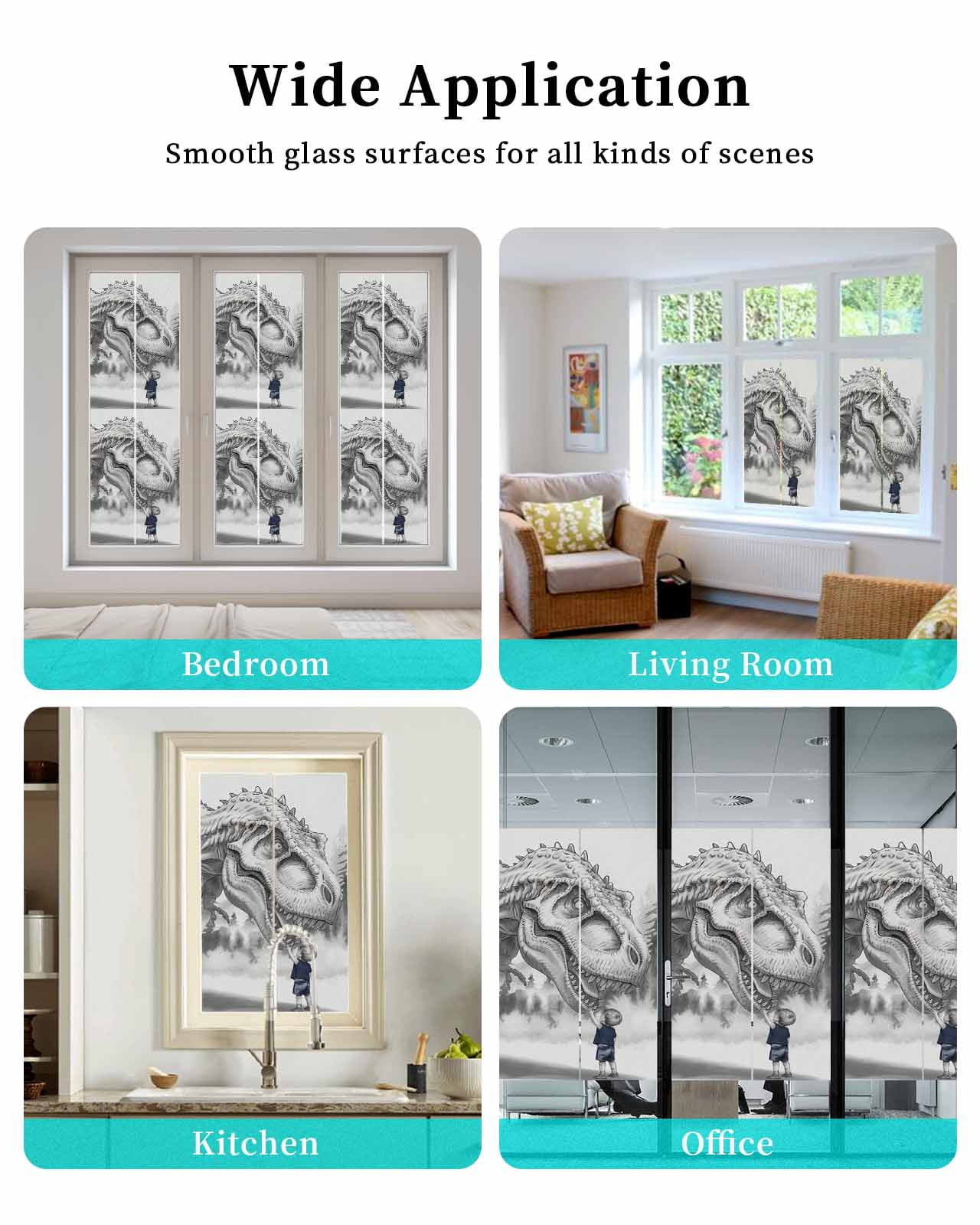 Window Privacy Film Dinosaurs Boy Stained Glass Window Film Decorative Sun Block Window Cover Gray Funny Cartoon Forest Animals Window Clings Static Adhesive Sticker for Bathroom 23.6"x59"