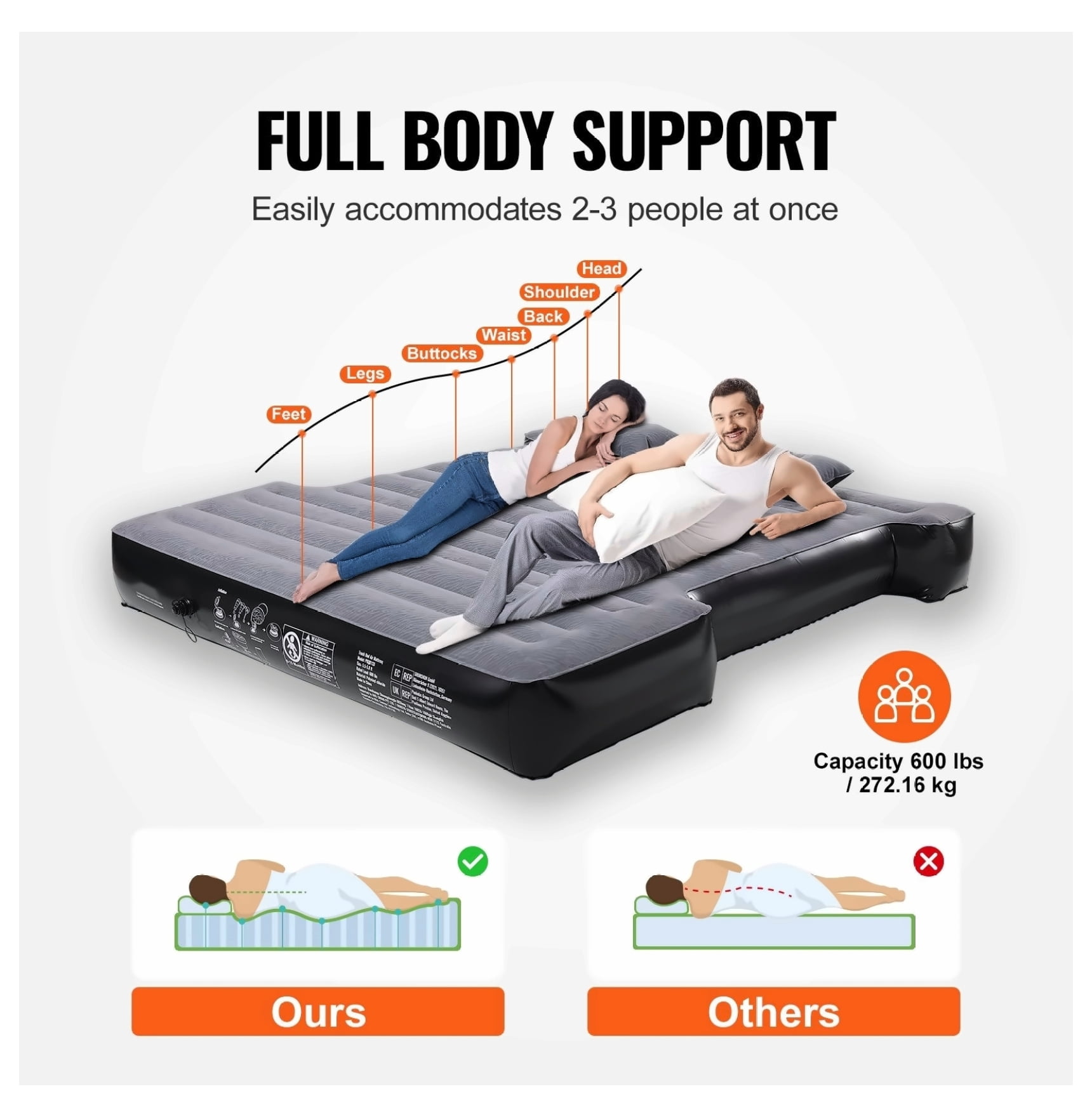 Truck Bed Air Mattress 5.5-5.8ft Short Bed, Camping Mattress with 12V Pump & 2 Pillows