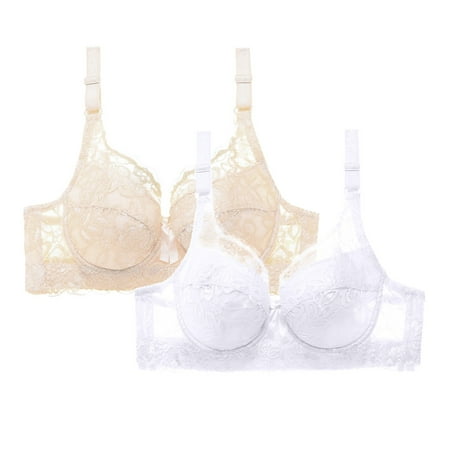 Sales Today Clearance DondPO Bras for Women Women Sexy Up Deep V Underwire Padded Lace Brassiere Bra Push Up Bra Plus Size Bras for Women Z-2PC(Khaki+White 2pc-7XL