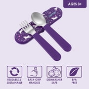 Bentgo Kids Stainless Steel Utensil Set - Reusable Fork, Spoon & Storage Case - High-Grade BPA-Free Stainless Steel, Easy-Grip Handles, Dishwasher Safe for School Lunch, Travel & Outdoors (Unicorn)