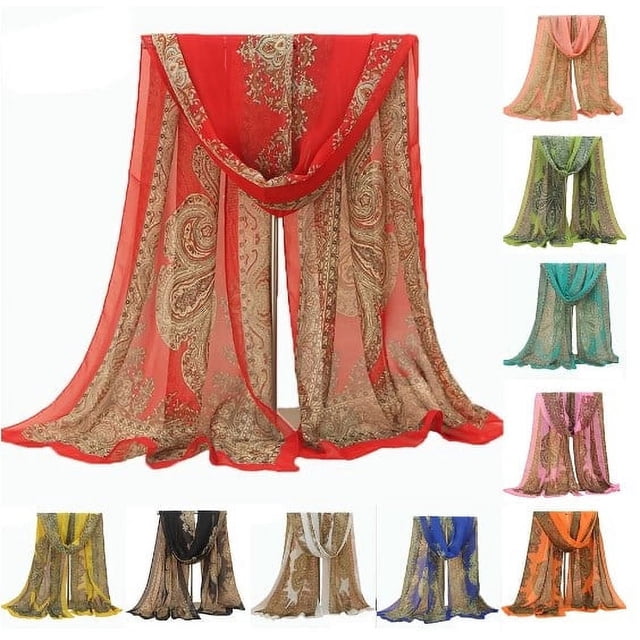 Foulard Longue en Mousseline Douce à Fleurs pour Femmes, Transparente, Châle/étole Enveloppant le Cou, Cadeau